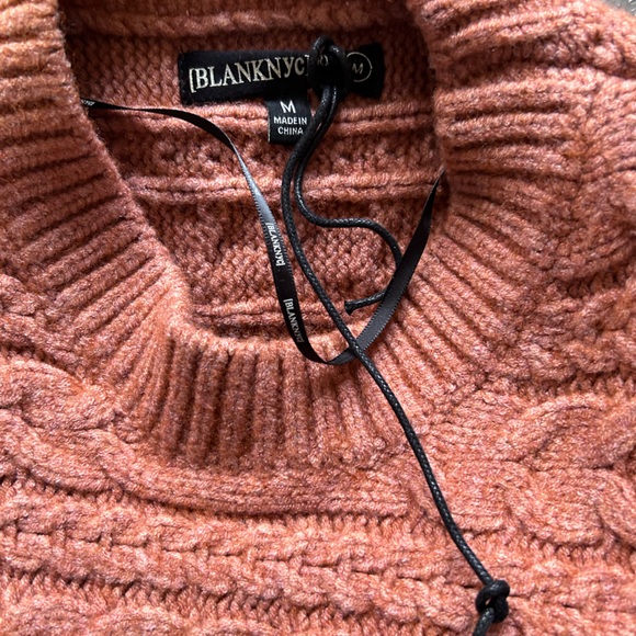 BlankNYC EUC Horizontal Cable Knit Sweater with Shoulder Pads in Terracotta Rust - Picture 7 of 9